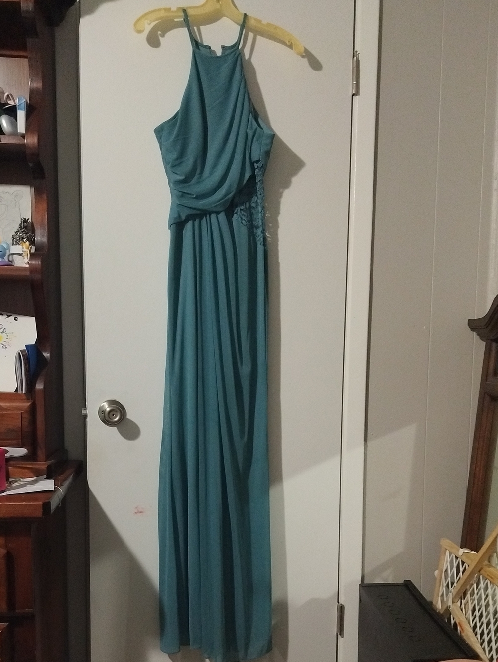 David's Bridal Teal Halter Maxi Dress